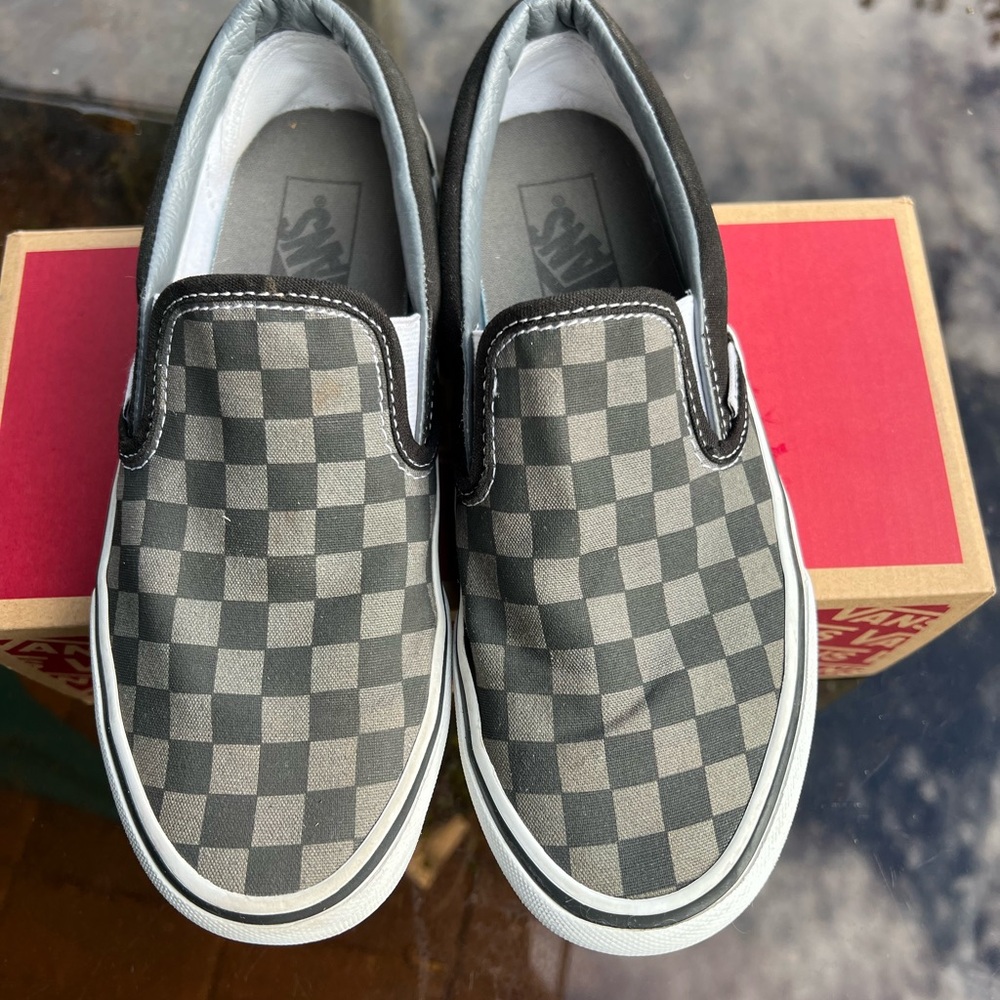 Vans Gray and Black Checkered Slip-Ons - Picture 2 of 7